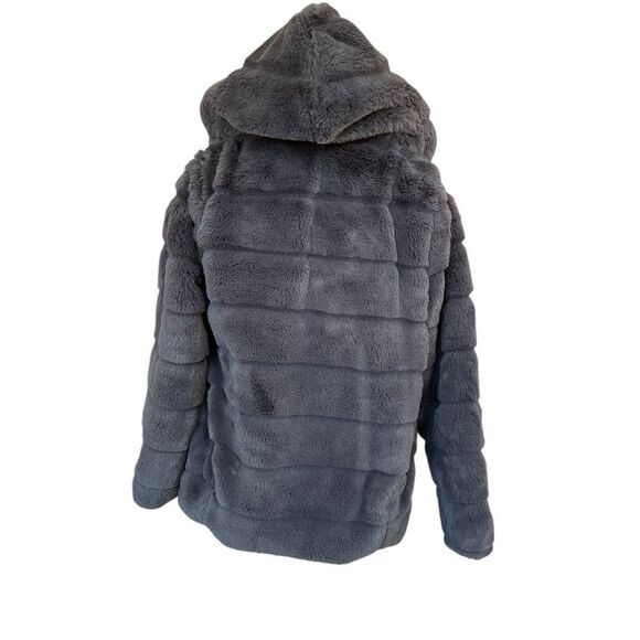 Apparis Goldie 3 Short Faux Vegan Fur Oversized Hood Jacket Carbon Gray S - Picture 6 of 8